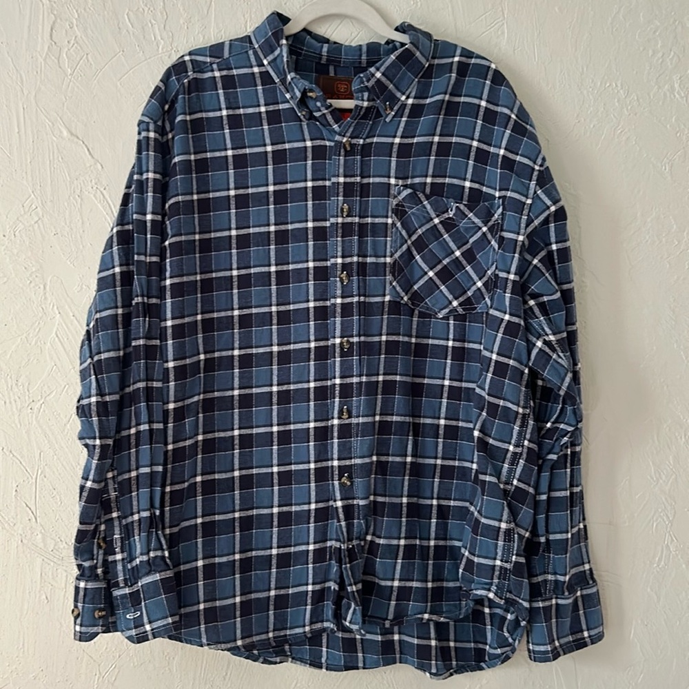 Ranch Tough blue plaid flannel button down